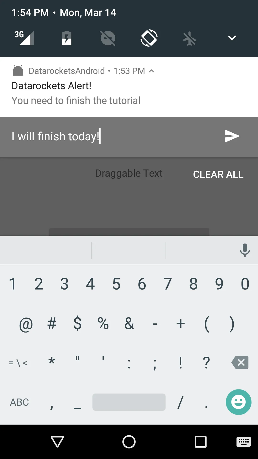 Android N notification with an inline reply text field