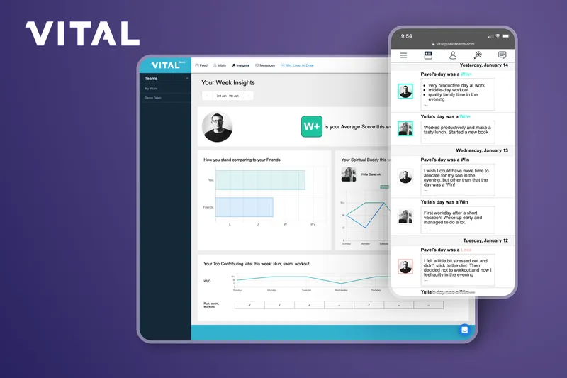 VITAL case study cover showing the human analytics platform for tracking personal data, team collaboration, and behavioral insights