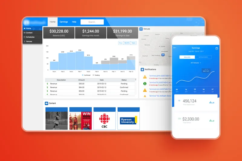 Advertising Platform case study cover showing the digital signage analytics platform with dashboard interface and hardware integration