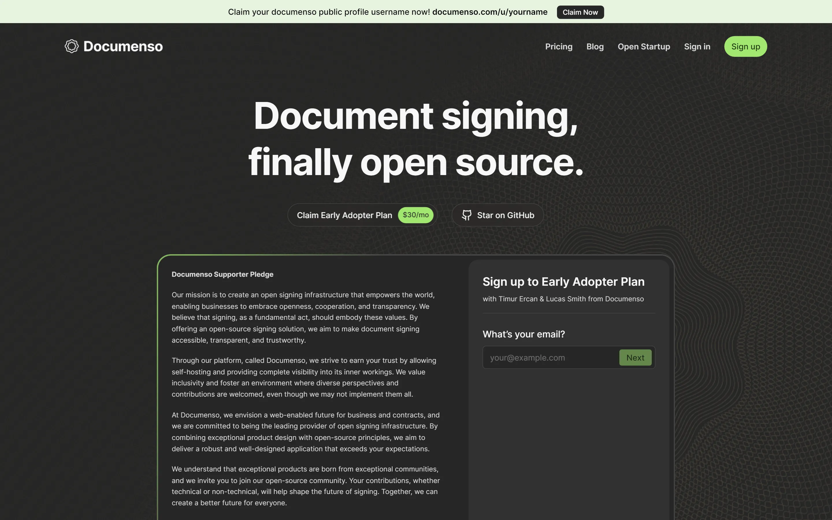 Documenso landing page