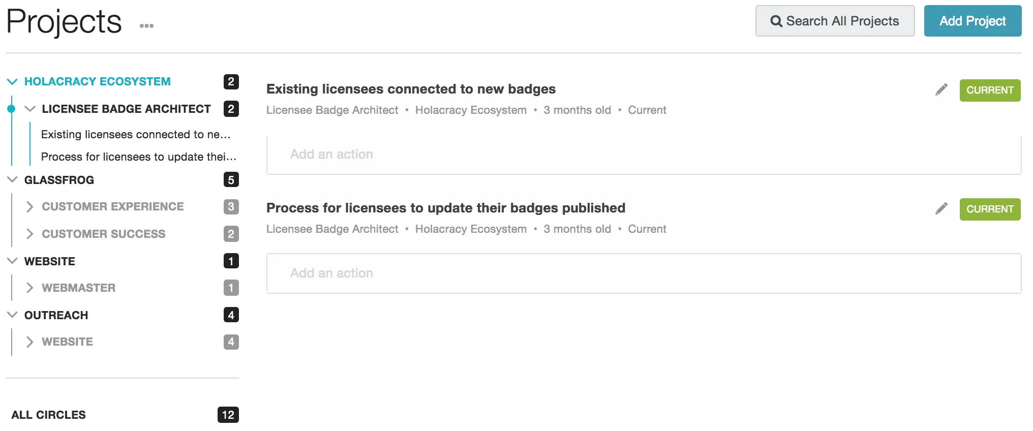 Redesigned Glassfrog projects page with GraphQL implementation, new filters, and inline action checklists for improved project management