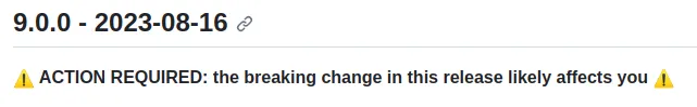 Screenshot of a Stripe SDK changelog entry warning that the breaking change in the release likely affects the reader