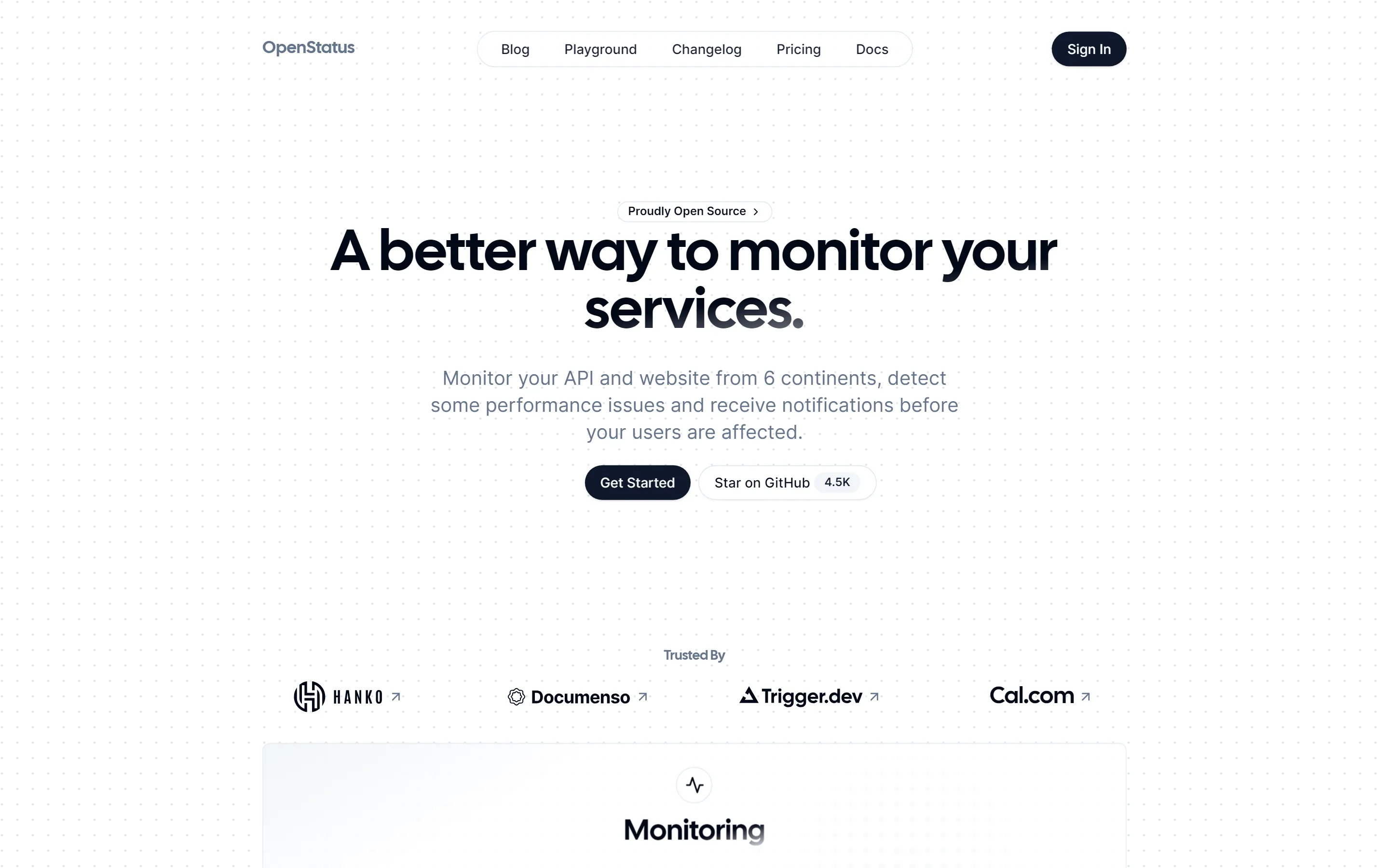 OpenStatus landing page