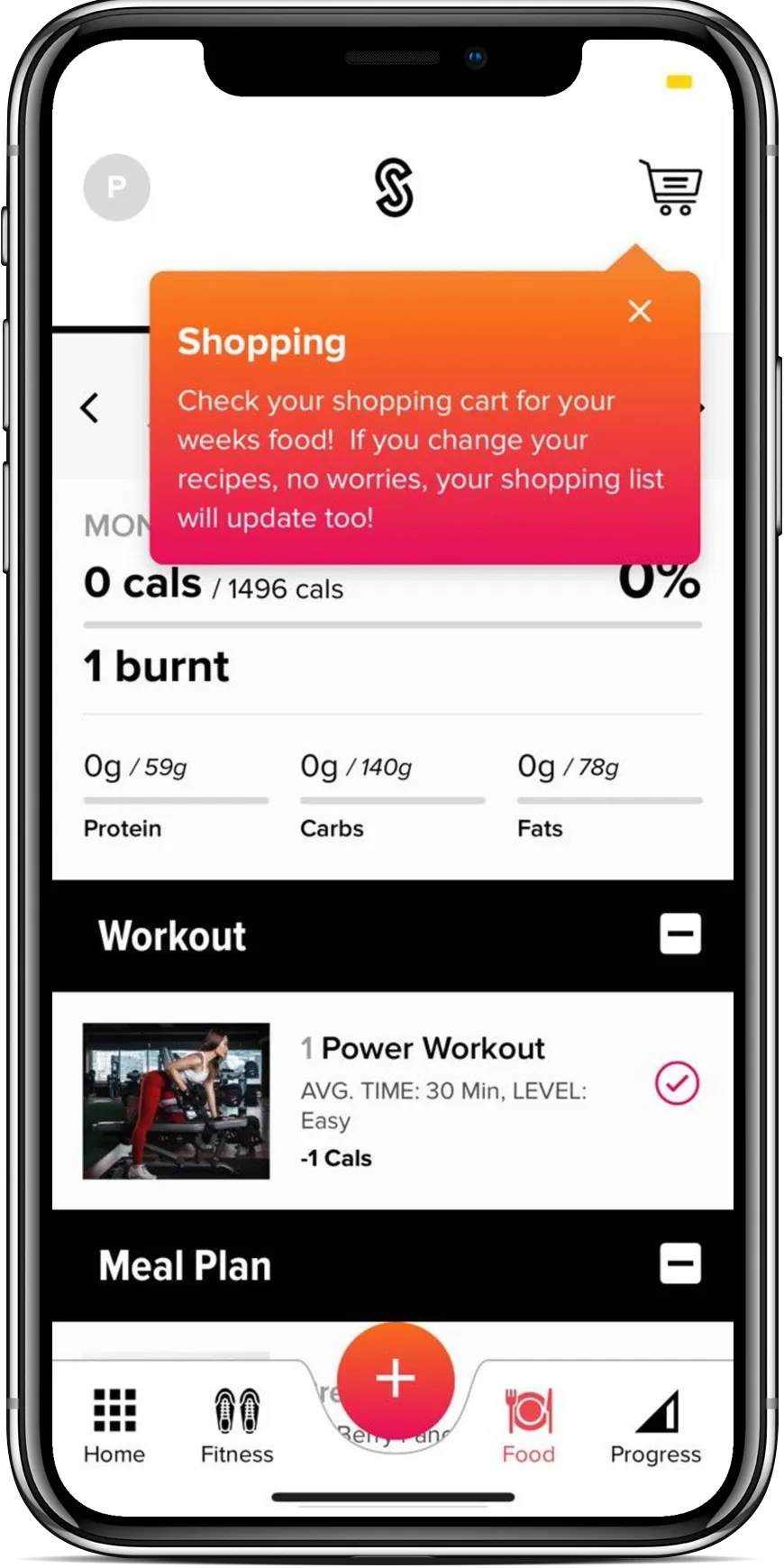 Shift app workout tracking interface displaying exercise progress, timing, and interactive workout features