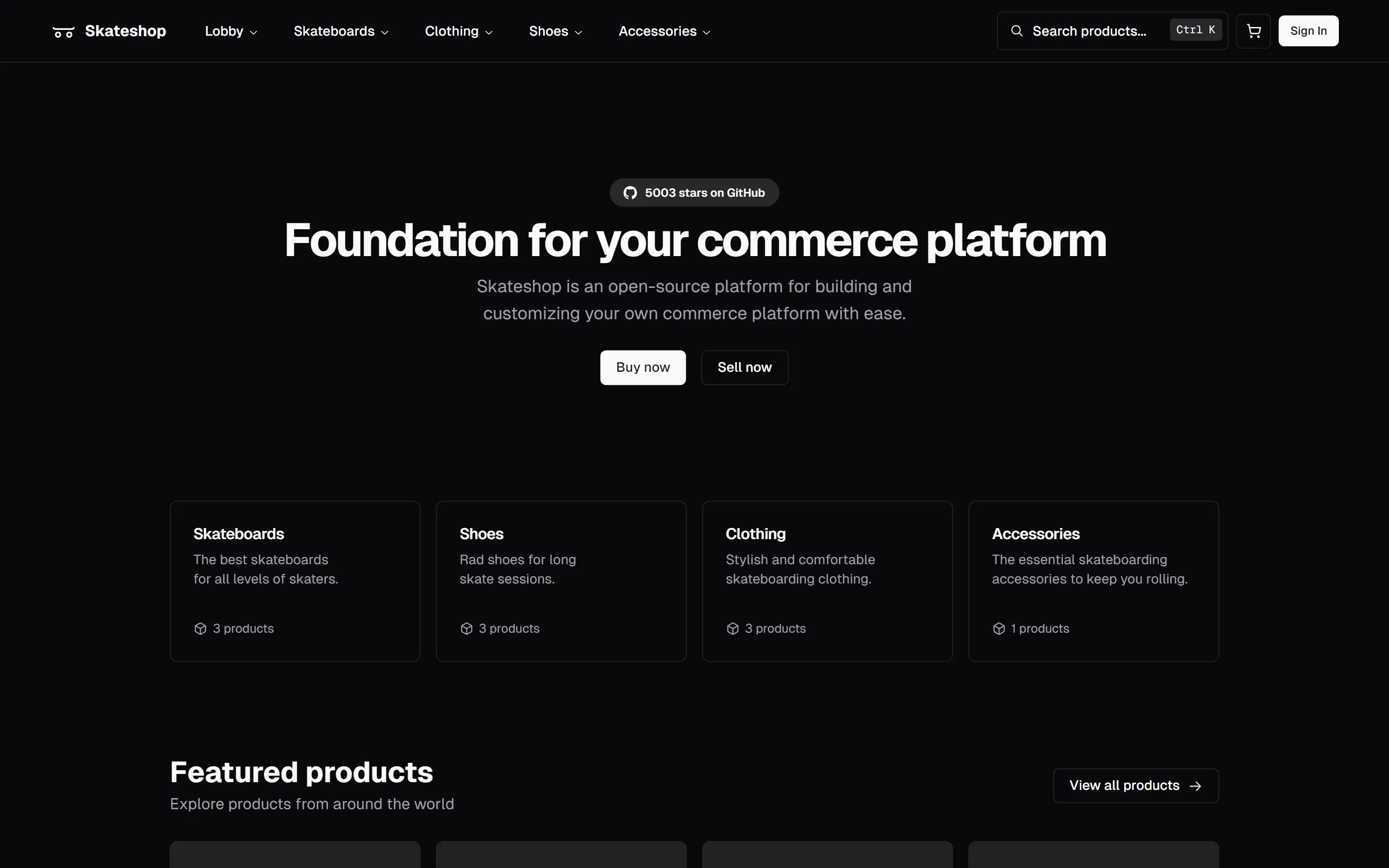 Skateshop landing page