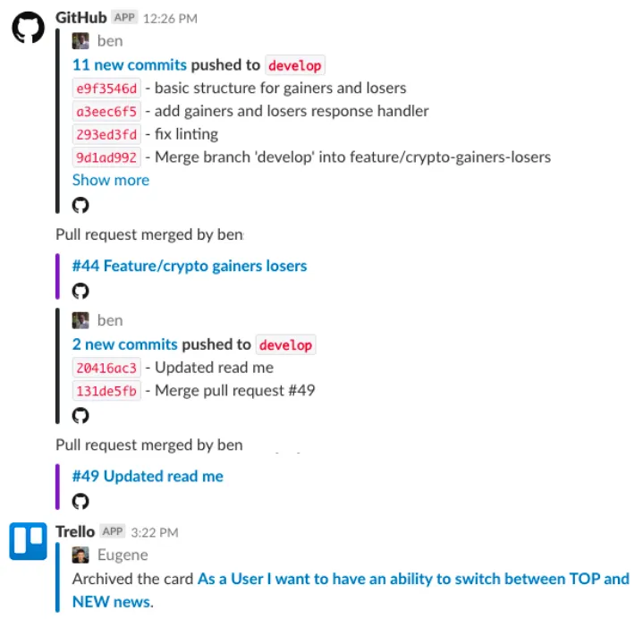 Diagram of Slack integrations with Trello, GitHub and other tools