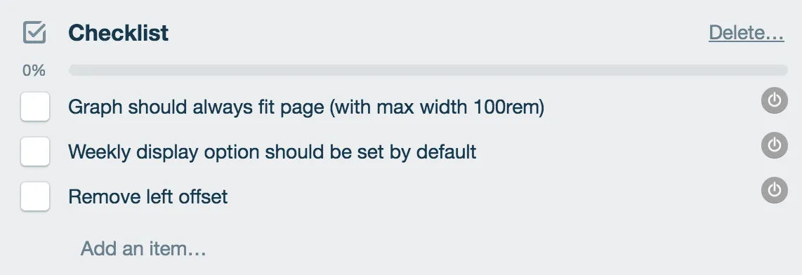 Trello card with a checklist for tracking subtask progress