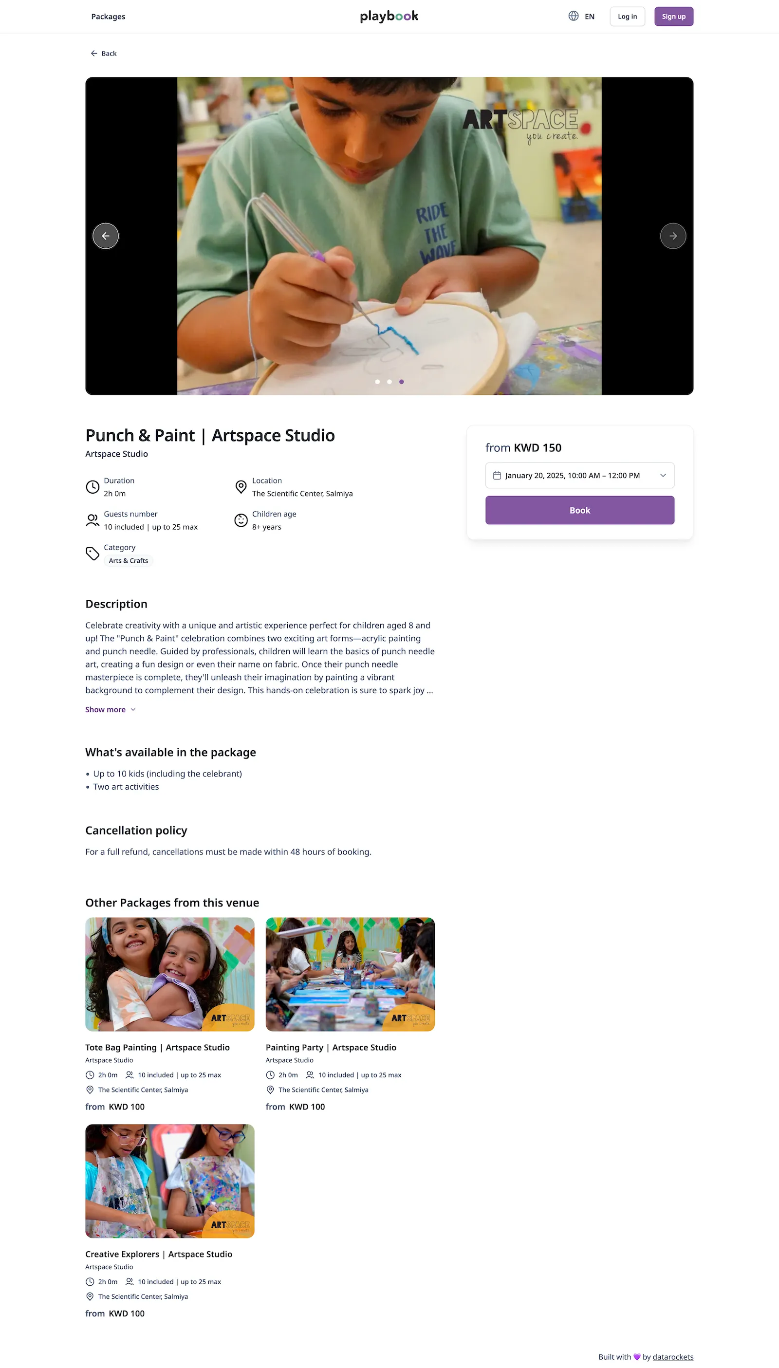 Playbook UX design mockup showing venue browsing interface