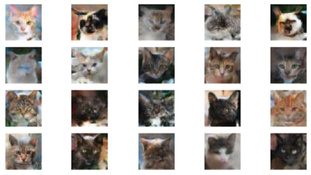Some of the generated 64x64 cat faces 